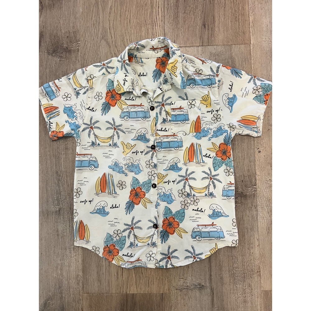 Chaser Kids Surfs Up Aloha Camper Van Tropical Button Down Shirt Size 7